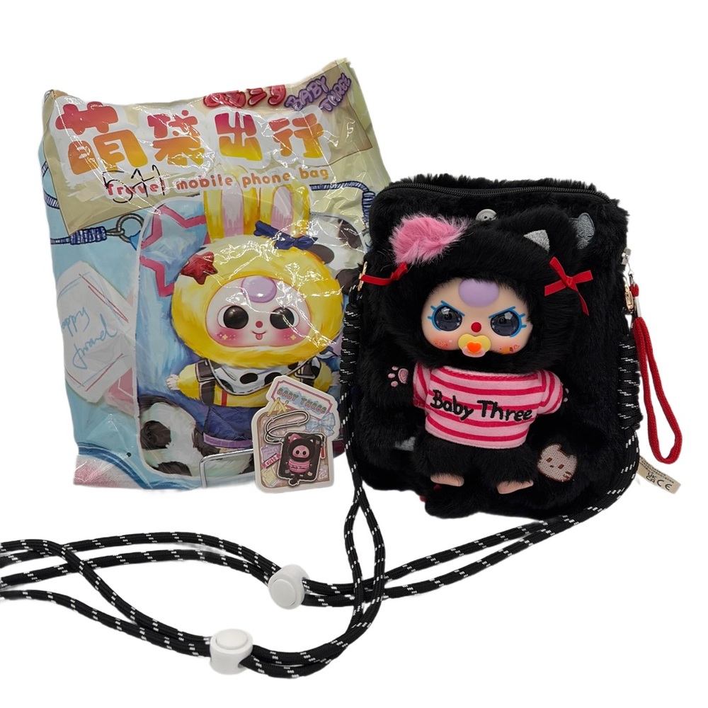 ✏️BABY THREE-Crossbody Phone Bag•Black Cat with special eyes & pacifier (RARE)